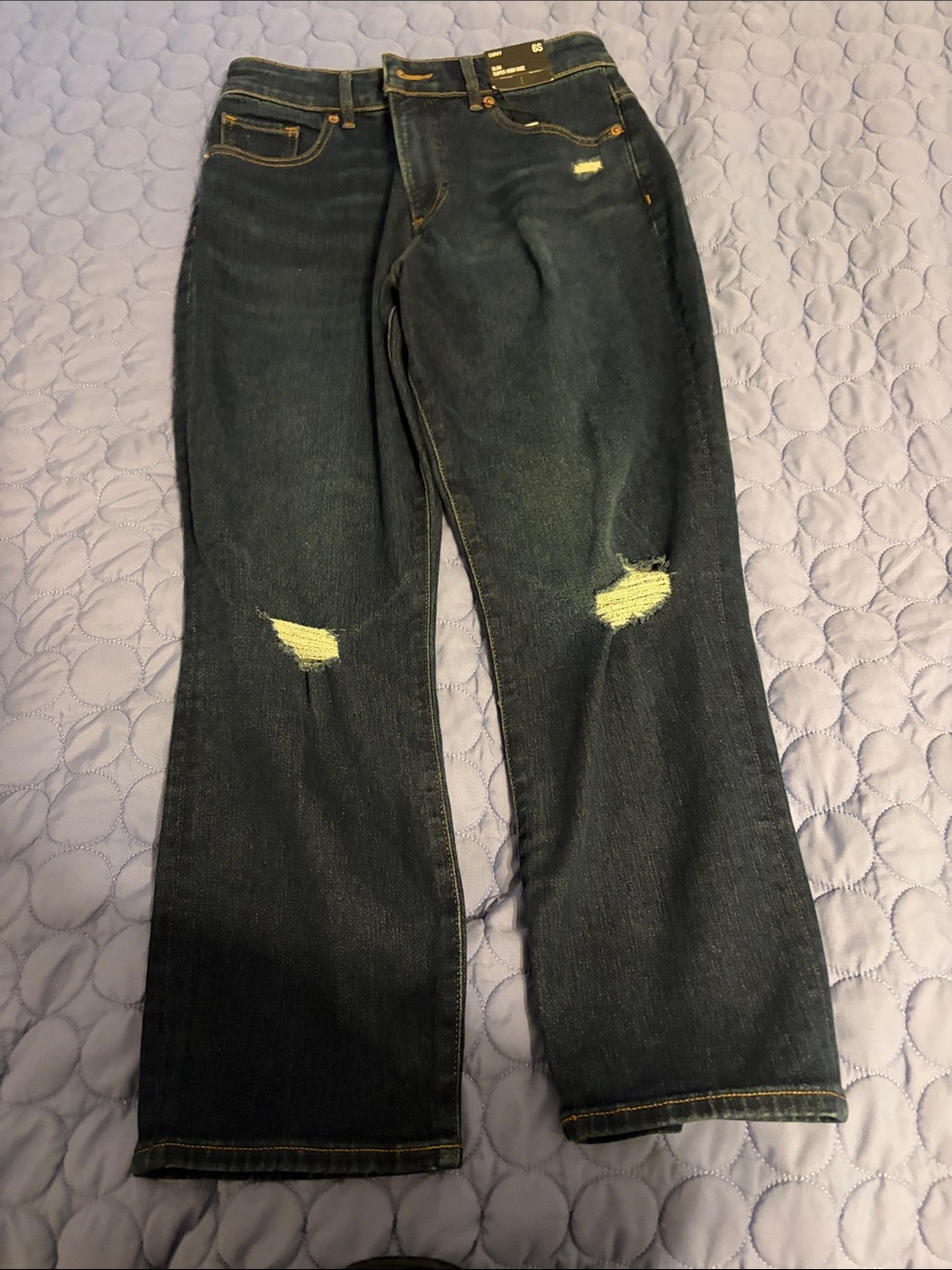 Express Women’s Dark Blue Jeans with Knee Distress